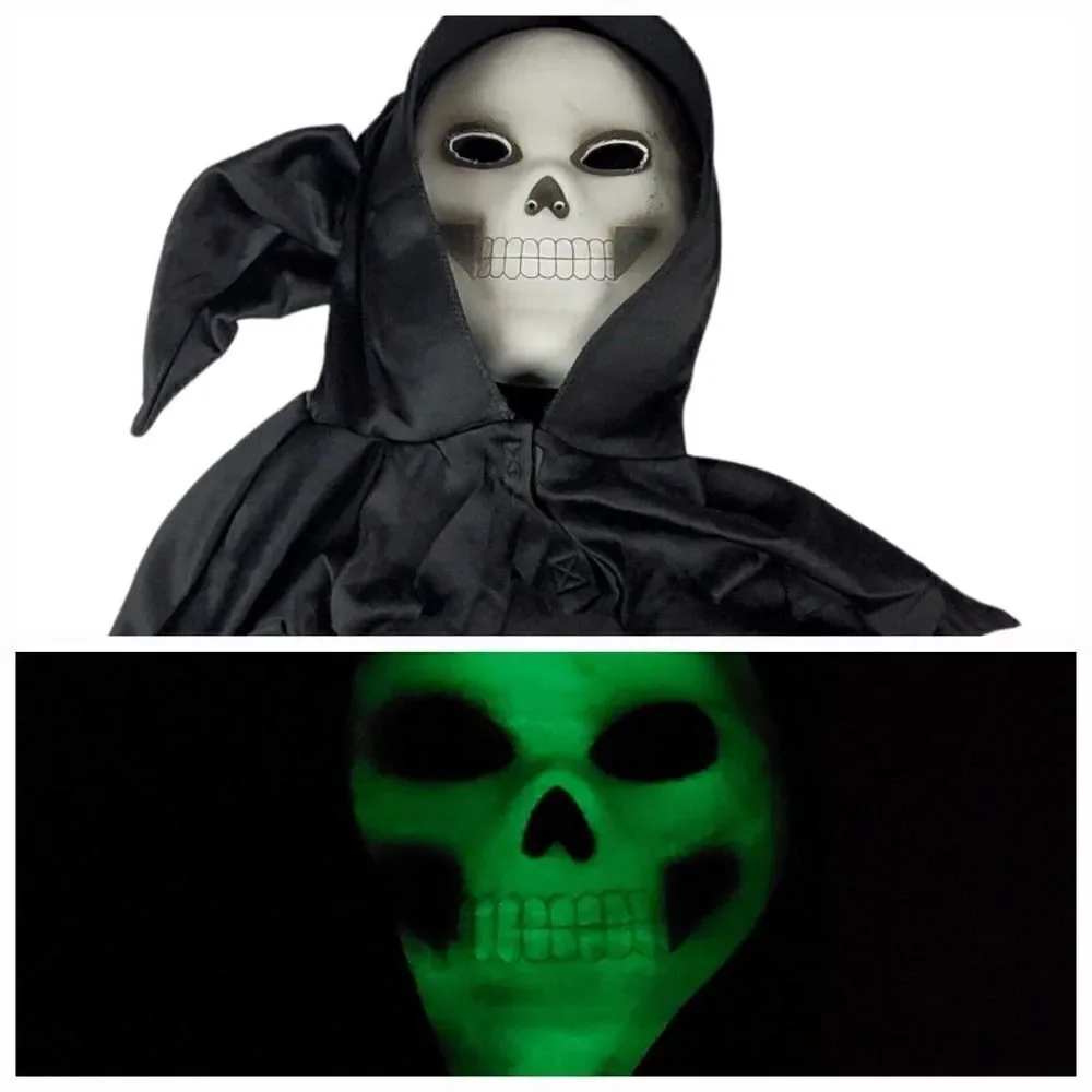 Grim Reaper Costume Size Medium Youth Glow In the Dark Scary Spooky Dress Up